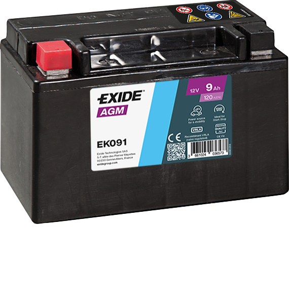 Batterie  EXIDE AUXILIARY EK091 12 V 9 AH + 120 AMPS EN + Gauche 150x90x105