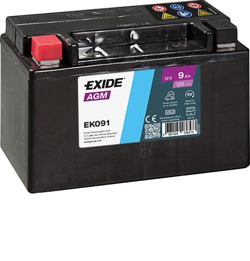 Batterie  EXIDE AUXILIARY EK091 12 V 9 AH + 120 AMPS EN + Gauche 150x90x105