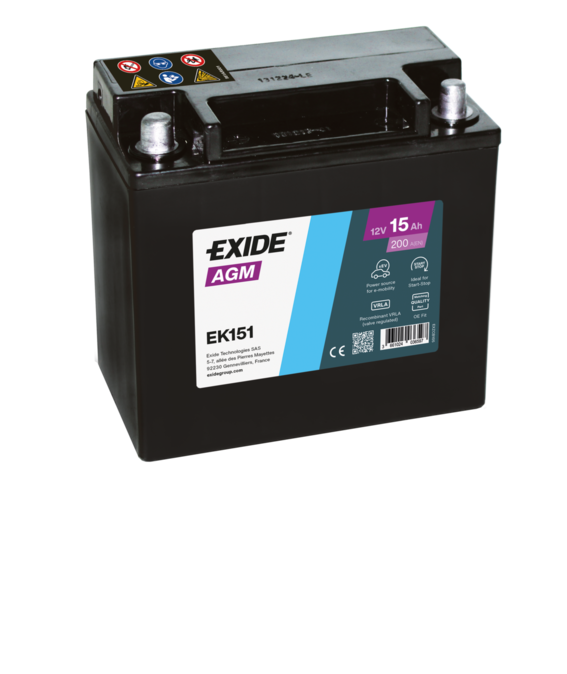 Batterie  EXIDE AUXILIARY EK151 12 V 14 AH + 200 AMPS EN + Gauche 150x90x145  BORNES RONDE