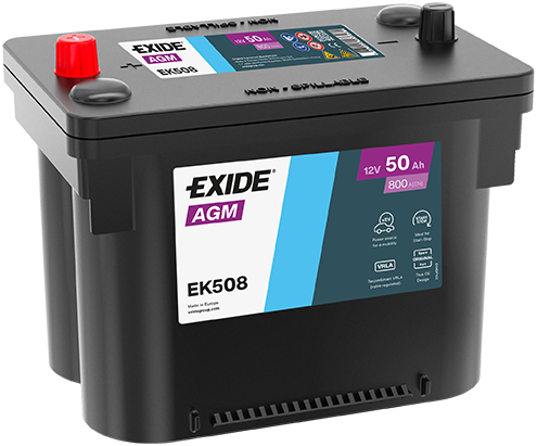 Batterie  EXIDE  AGM  EK508 12 V 50 AH + 800 AMPS EN + centrale 260x173x206