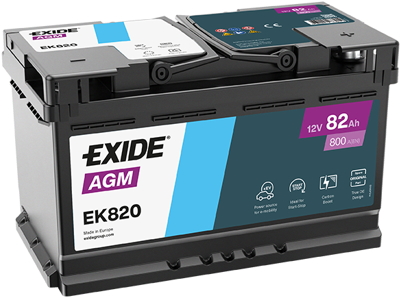 Batterie  EXIDE  AGM  EK820 12 V 82 AH 800 AMPS EN + Droite  315x175x190