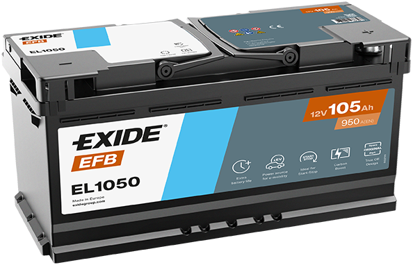 Batterie  EXIDE EFB EL1050 12 V 105 AH + 950 AMPS EN + Droite  392x175x190