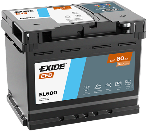 Batterie  EXIDE EFB EL600 12 V 60 AH + 640 AMPS EN + Droite  242x175x190