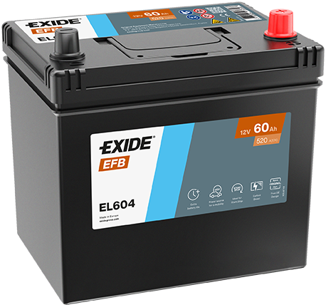 Batterie  EXIDE EFB EL604 12 V 60 AH + 520 AMPS EN + Droite  230x173x222 M10D