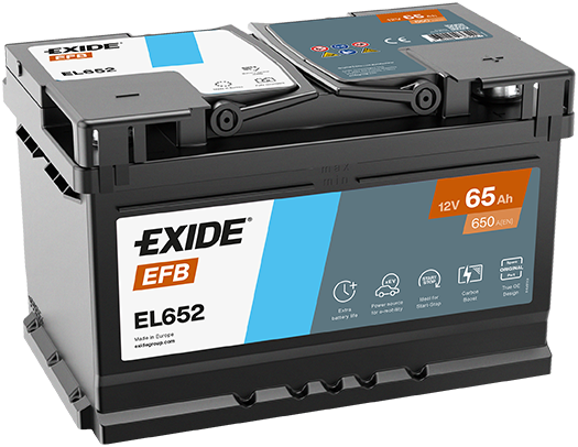 Batterie  EXIDE EFB EL652 12 V 65 AH + 650 AMPS EN + Droite  278x175x175