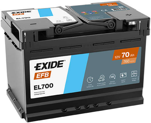 Batterie  EXIDE EFB EL700 12 V 70 AH + 760 AMPS EN + Droite  278x175x190