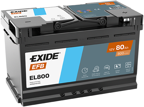 Batterie  EXIDE EFB EL800 12 V 79 AH + 720 AMPS EN + Droite  315x175x190