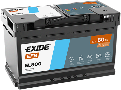 Batterie  EXIDE EFB EL800 12 V 79 AH + 720 AMPS EN + Droite  315x175x190