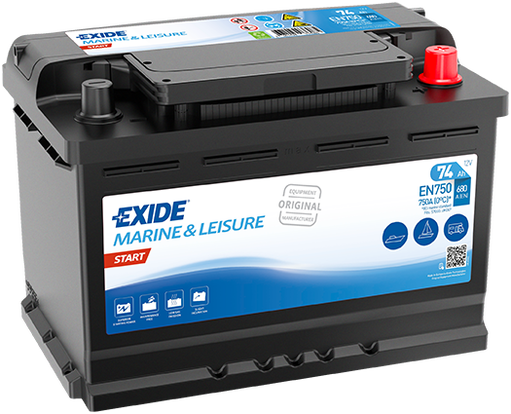 Batterie  EXIDE START EN750 12 V 74 AH + 680 AMPS EN + Droite  278x175x190