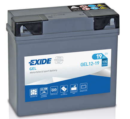 Batterie  EXIDE MOTO GEL12-19 12 V 19 AH + 170 AMPS EN + Droite  185x80x170