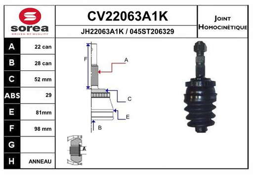 KIT CV JOINT AVEC KR054 / CORSA