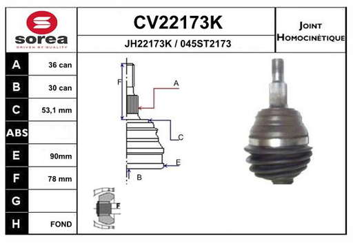 KIT CV JOINT AVEC KR053 / GOLF 3
