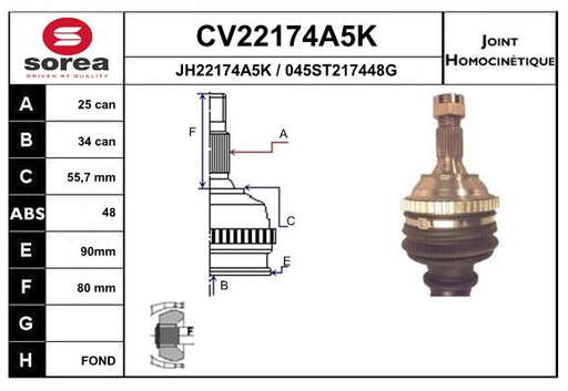 KIT CV JOINT AVEC KR084 / 206 HDI
