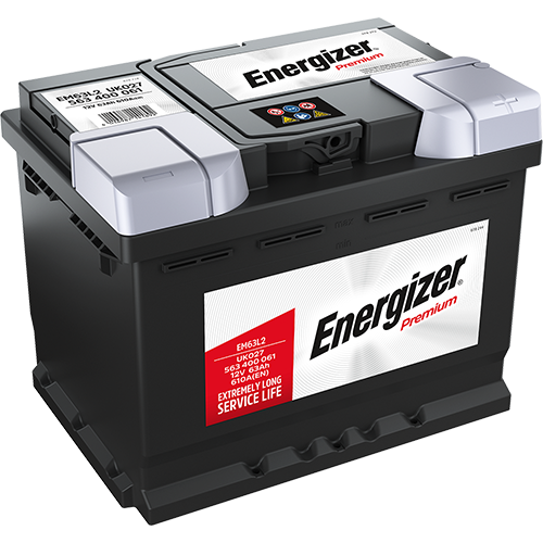 Batterie  ENERGIZER PREMIUM EM63L2  12 V 63 AH + 610 AMPS EN + DROITE