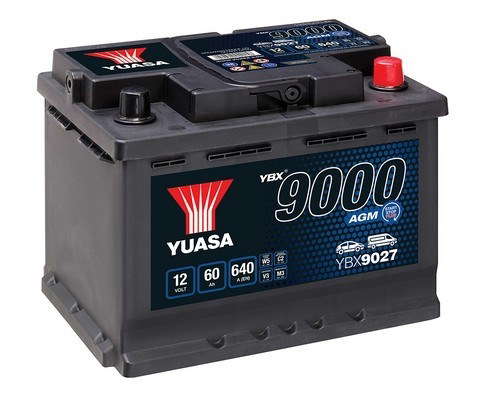 Batterie Yuasa YBX9027 AGM Start-Stop PLUS 12 V 60 AH 640 AMPS L 243 l 175 H 190